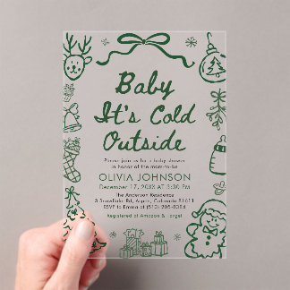 Hand Drawn Baby It's Cold Outside Baby Shower Acrylic Invitations