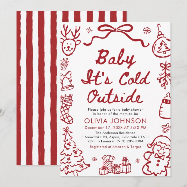 Hand Drawn Baby It's Cold Outside Baby Shower Invitation (Front/Back)