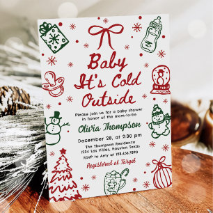 Hand Drawn Baby It's Cold Outside Baby Shower Invitation