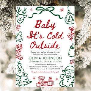Hand Drawn Baby It's Cold Outside Baby Shower Invitation