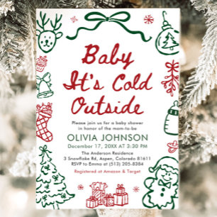 Hand Drawn Baby It's Cold Outside Baby Shower Invitation