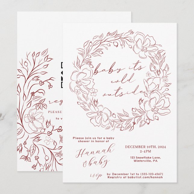 hand drawn Baby It's Cold Outside Shower QR code Invitation (Front/Back)