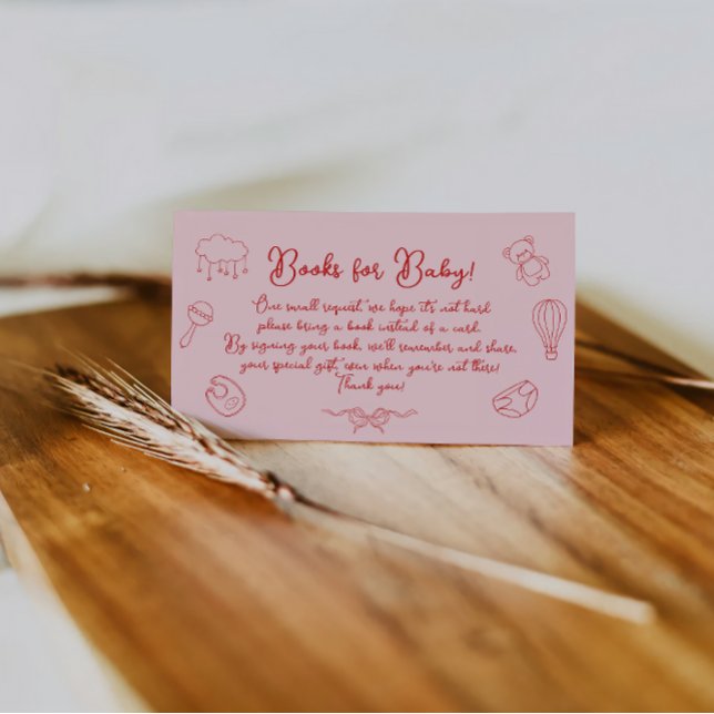 Hand Drawn Baby Shower, Bow Girl Books for Baby Enclosure Card (Creator Uploaded)