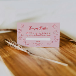 Hand Drawn Baby Shower, Bow Girl Diaper Raffle Enclosure Card