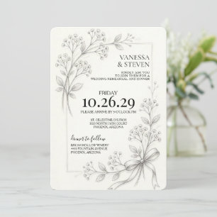 Hand Drawn Babys Breath Rehearsal Dinner Invitation