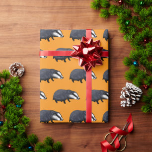 Hand Drawn Badger Illustration Design Wrapping Paper