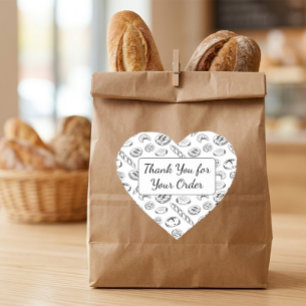 Hand-Drawn Bakery Pattern Heart Thank You Sticker