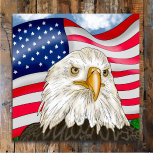 Hand Drawn Bald Eagle and American Flag Patriotic Poster