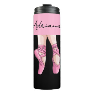 Hand Drawn Ballet Point Shoes Pink and Black Thermal Tumbler