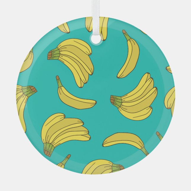 Hand-Drawn Bananas: Colourful Sketch Pattern Glass Tree Decoration (Front)