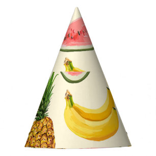 Hand-drawn bananas, watermelons: summer pattern. party hat