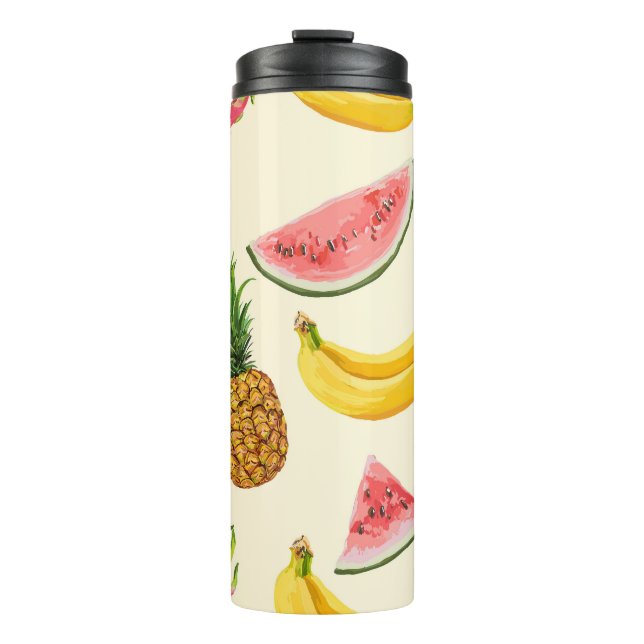 Hand-drawn bananas, watermelons: summer pattern. thermal tumbler (Front)