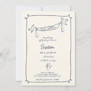 Hand drawn Baptism invitation with doves