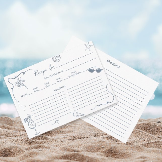 Hand Drawn Beach Doodle Bridal Shower Recipe Card  (Creator Uploaded)