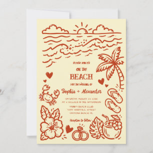 Hand Drawn Beach Doodle Wedding Invitation