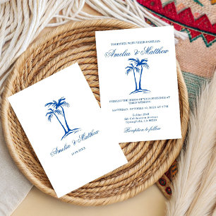 hand drawn Beach Palm Tree Whimsical Wedding  Invitation