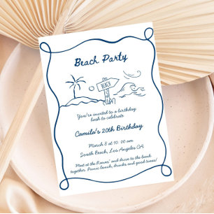 Hand drawn Beach Party Invitation Doodle Scribble