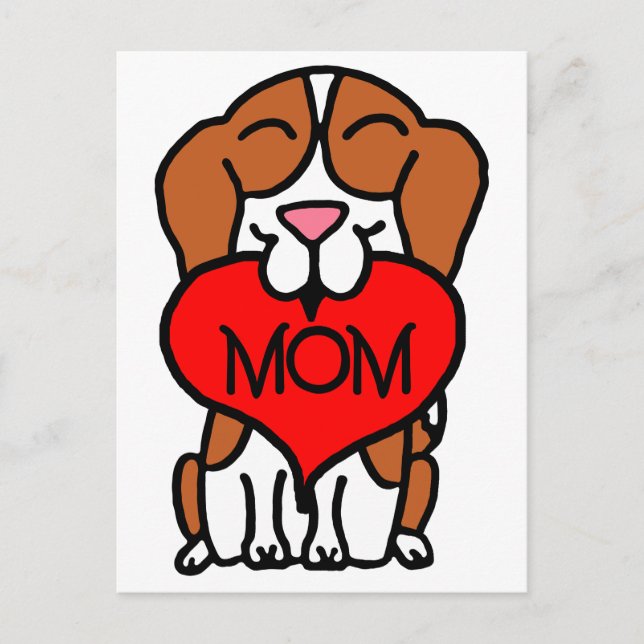 Hand Drawn Beagle Heart Mum Postcard (Front)
