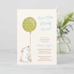 Hand Drawn Bear Bearly Wait Baby Shower Boy Invitation