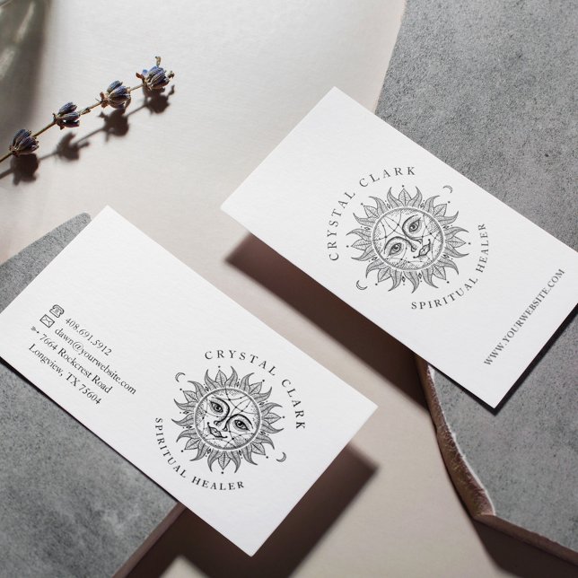 Hand Drawn Beautiful Celestial Sun Face Star Business Card (Creator Uploaded)