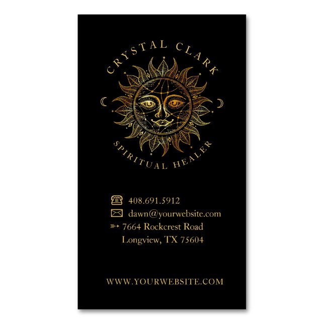 Hand Drawn Beautiful Celestial Sun Face Star Magnetic Business Card (Front Vertical)