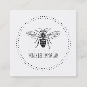 Hand Drawn Bee In Circle Square Business Card