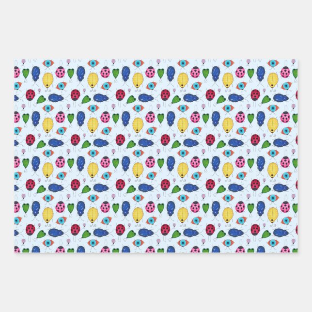 Hand-Drawn Beetle Collection Wrapping Paper (Front 2)