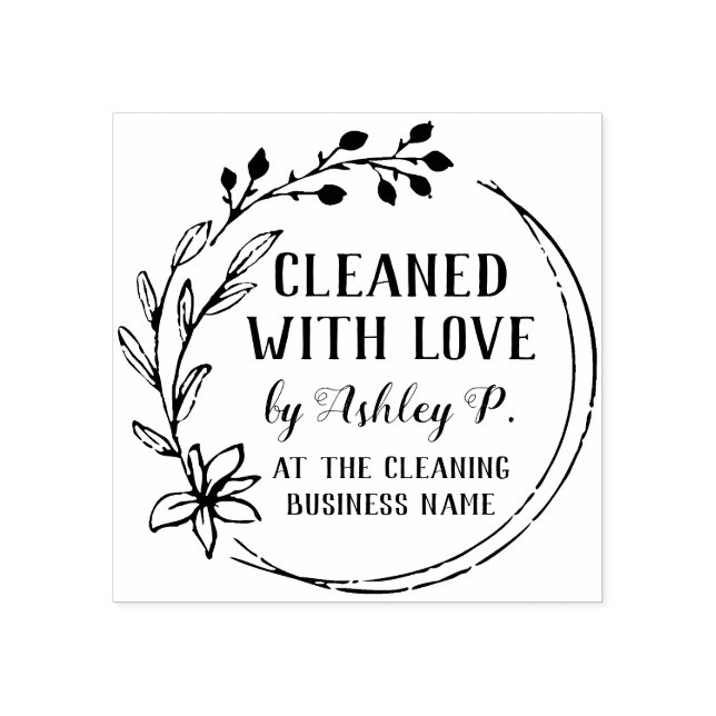 Hand Drawn Berry Flower Wreath Cleaned With Love Rubber Stamp (Imprint)