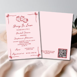 Hand Drawn Berry In Love Bridal Shower QR Code Invitation