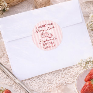 Hand Drawn Berry In Love Bridal Shower Thank You Classic Round Sticker