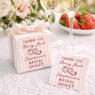 Hand Drawn Berry In Love Bridal Shower Thank You Square Sticker
