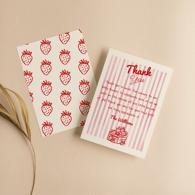 Hand Drawn Berry Strawberry  Girl Baby Shower Thank You Card (Creator Uploaded)