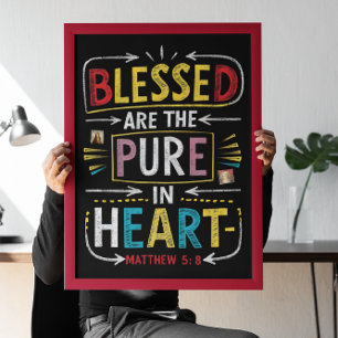 Hand-Drawn Bible Verse: Blessed Pure Heart Poster