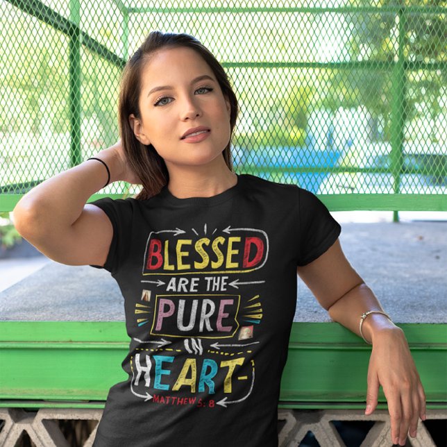 Hand-Drawn Bible Verse: Blessed Pure Heart T-Shirt (Creator Uploaded)
