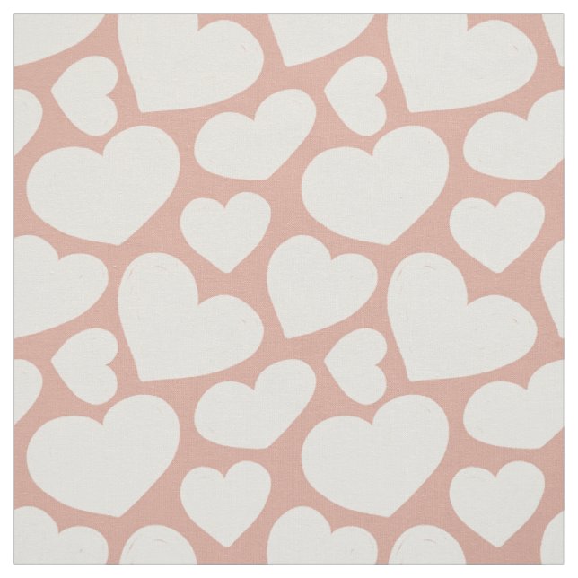 Hand Drawn Big Hearts Pattern Boho Girly Pink Fabric (Swatch)