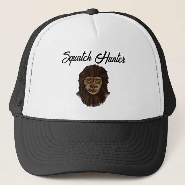 Hand drawn Bigfoot Sasquatch Swamp Ape Hunter  Trucker Hat (Front)