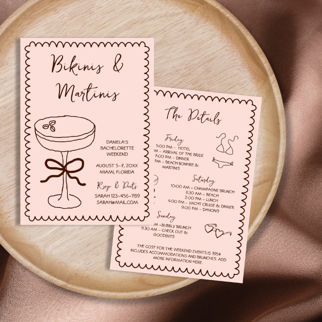  Hand Drawn Bikinis & Martinis Bachelorette Party Invitation (Hand Drawn Bikinis & Martinis Bachelorette Party Invitation)