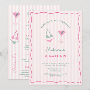 Hand-Drawn Bikinis & Martinis Bachelorette Weekend Invitation