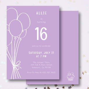 Hand Drawn Birthday Balloon Any Age Lavender Invitation