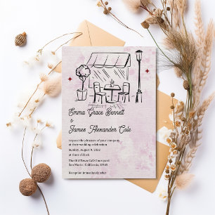 Hand-Drawn Bistro Café Courtyard Wedding Invitation