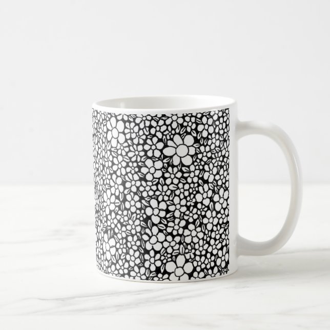 Hand Drawn Black and White Flower Pattern Coffee Mug (Right)