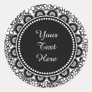 Hand Drawn Black and White Flower Pattern Custom Classic Round Sticker