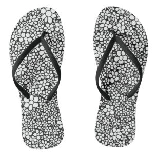 Hand Drawn Black and White Flower Pattern Jandals