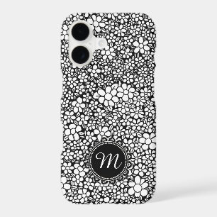 Hand Drawn Black and White Flower Pattern Monogram