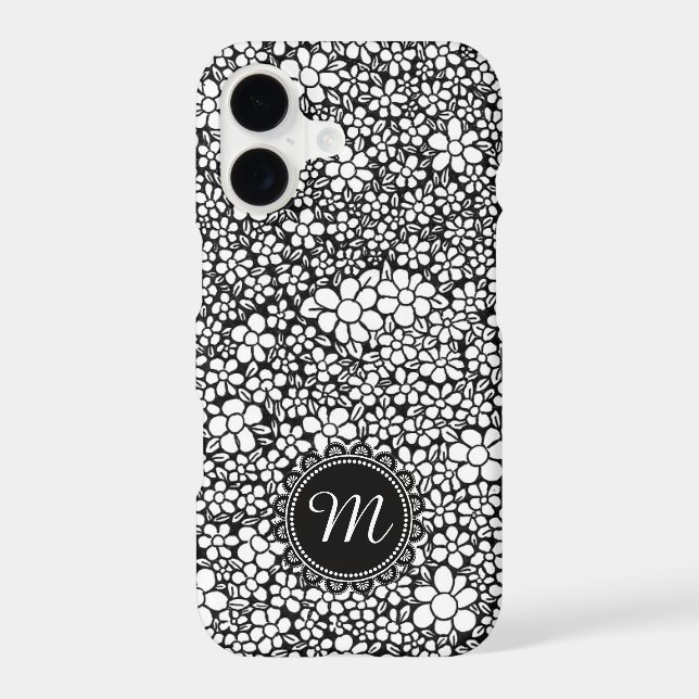 Hand Drawn Black and White Flower Pattern Monogram (Back)