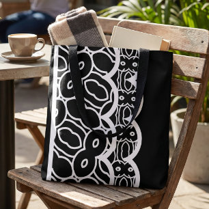 Hand Drawn Black And White Geometric Mask Tote Bag