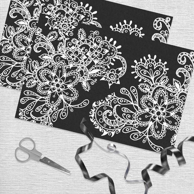 Hand Drawn Black and White Mandala Flowers Doodle Tissue Paper (Creator Uploaded)