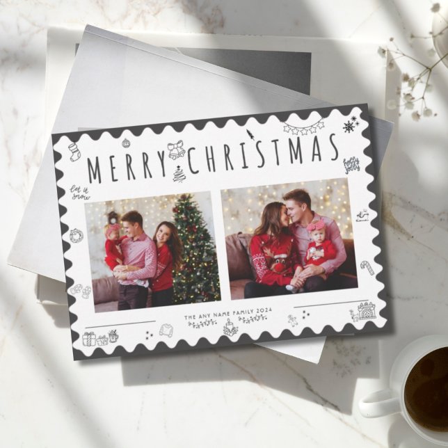 Hand drawn, black and white photo doodle christmas holiday card (Creator Uploaded)