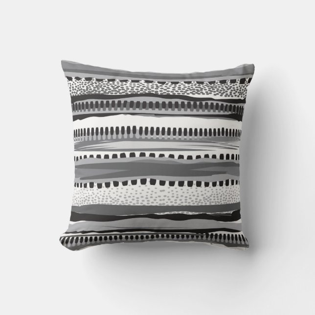 Hand-drawn black and white tribal pattern cushion (Front)