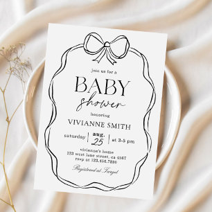 Hand Drawn Black Bow Baby Girl Shower Invitation